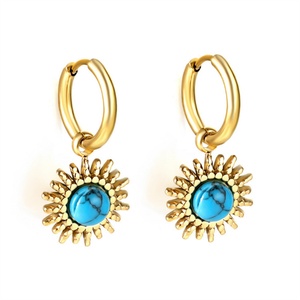 Fabricante de Joyería al por Mayor, Pendientes de Aro Delicados de Oro de 18k, Pendientes de Turquesa de Acero Inoxidable - Product Image 2