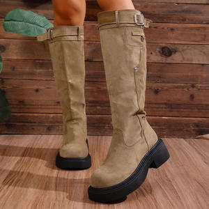 Botas de plataforma altas hasta la rodilla para mujer, con punta redonda y hebilla, estilo motero occidental, calzado informal y moderno, novedad 2026 - Product Image 4