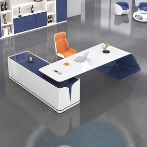 Muebles de Oficina Modernos y Lujosos para Jefes, Escritorio Ejecutivo de Madera Personalizado con Acabado Blanco Brillante, Mesa para Computadora para Directores - Product Image 6