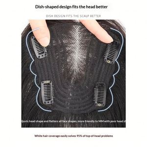 Topper de Cabello Humano 100% Real para Mujer, Base de Encaje Suizo, Color con Reflejos, Liso, para Cabello Fino, con Clip - Product Image 5