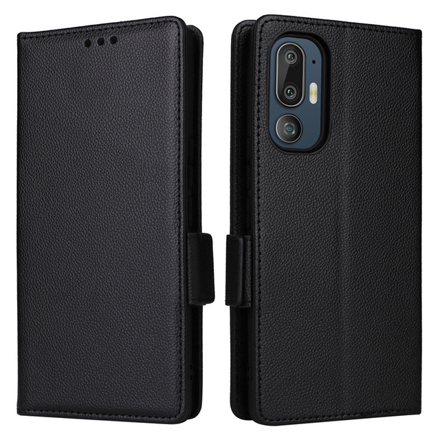 With Lanyard Wallet Flip Card Slot Lychee Design Leather Flip Mobile Case for HTC U24 Pro 5G
