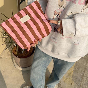 กระเป๋าเก็บของลายทางสีตัดกัน ขนาดใหญ่ น่ารัก พิมพ์โลโก้ได้  กระเป๋าเครื่องสำอาง  กระเป๋าใส่ของ  กระเป๋าคลัทช์ผ้าแคนวาส สำหรับผู้หญิง - Product Image 5