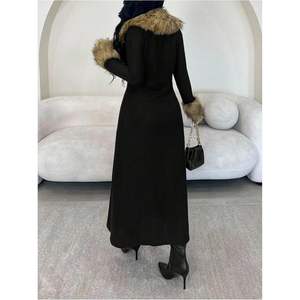 Cardigan long ouvert sur le devant pour femme avec bordure en fourrure – Manteau chaud décontracté pour l'automne et l'hiver - Product Image 3