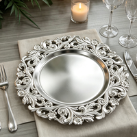 Assiettes de présentation de luxe en PP, motif floral or rose, 33 cm, personnalisables, pour un service de table élégant lors de mariages