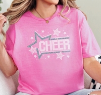 Magnifiques transferts thermiques DTF en vinyle pailleté prêts à expédier – Motifs « Cheer Mom » et étoiles roses avec strass, prêts à poser