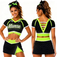 Uniforme de cheerleading de luxe personnalisé avec strass pour adultes et filles, en polyester et élasthanne, confortable, antibactérien, haut court et jupe de performance