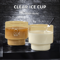 Vente en gros de gobelets à glace transparents simples YuHua avec logo personnalisé, gobelets américains pour l'eau, le café, le jus, les sodas, empilables, en verre, pour les fêtes