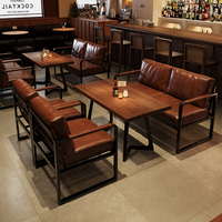Ensemble de table et de chaises de style rétro américain, haut de gamme, durable et écologique, en cuir PU, pour restaurant occidental, bar, hôtel, club
