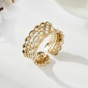 French Romantic Style Pearl Hollow Open Ring Flower Shape Adjustable Party Jewelry - Product Image 4