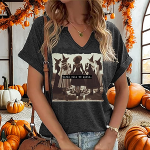 T-shirt Ample à Col en V pour <span class=keywords><strong>Femme</strong></span>, Motif Sorcière d'Halloween, Manches Courtes, Amusant, Féministe, Girl Power, Collection Automne - Product Image 2
