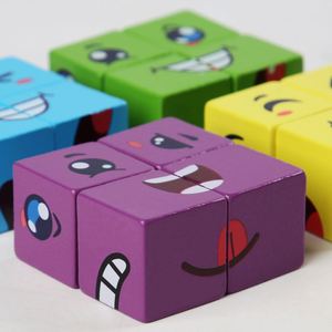 Cubo Mágico de Madera con Expresiones Faciales Cambiantes, Bloques de Construcción, Juego de Combinación de Patrones, Rompecabezas Educativos, Juegos de Mesa para Niños - Product Image 3