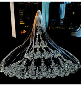 LUOXIN velo da sposa lungo in pizzo con perline di paillettes di cristallo lungo di lusso LUOXIN - Product Image 3