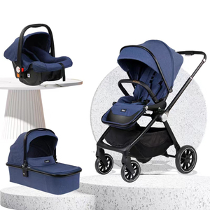 Vente en gros de poussette bébé pliable compacte 3 en 1 portable personnalisée avec plateau repas et siège auto - Product Image 1