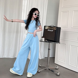 <span class=keywords><strong>Abbigliamento</strong></span> Casual estivo per ragazze pantaloni larghi a vita alta e pantaloni lunghi fino al pavimento per t-shirt Slim <span class=keywords><strong>abbigliamento</strong></span> per ragazzi per 8-14 anni - Product Image 4