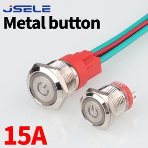 Interruttore <span class=keywords><strong>a</strong></span> pulsante metallico ad alta corrente 15A, ripristinabile, impermeabile IP67, LED On/Off, 24V, 50000 cicli, autobloccante, 16mm - Product Image 1