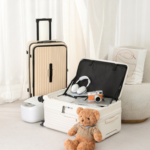 Front Opening <b>Suitcase</b> 20 24 28 Inch With <b>Lock</b> 4 Wheel Solid Color Travel Luggage Unisex Carry On Trolley Case - Product Image 2