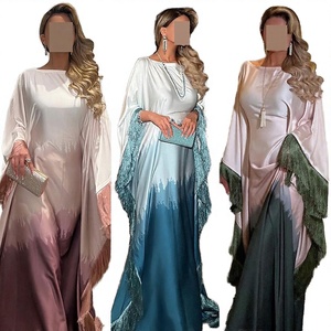 Middle East Modest Silk Abaya <b>Long</b> Sleeve Floor Length Round Neck Colorblock Women's Wedding <b>Dress</b> Lightweight Loose Fit - Product Image 3