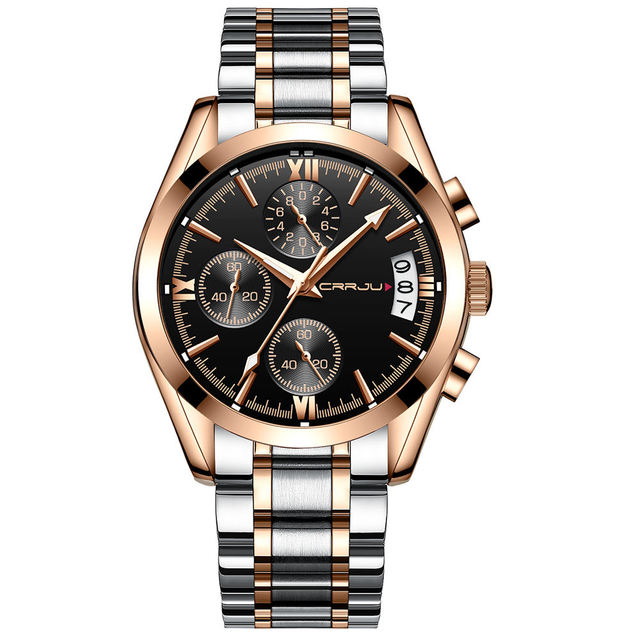 CRRJU 2217 Fashion Male Quartz Waterproof Watches Alloy Luminous Mens Quartz Watch Date Display Watch