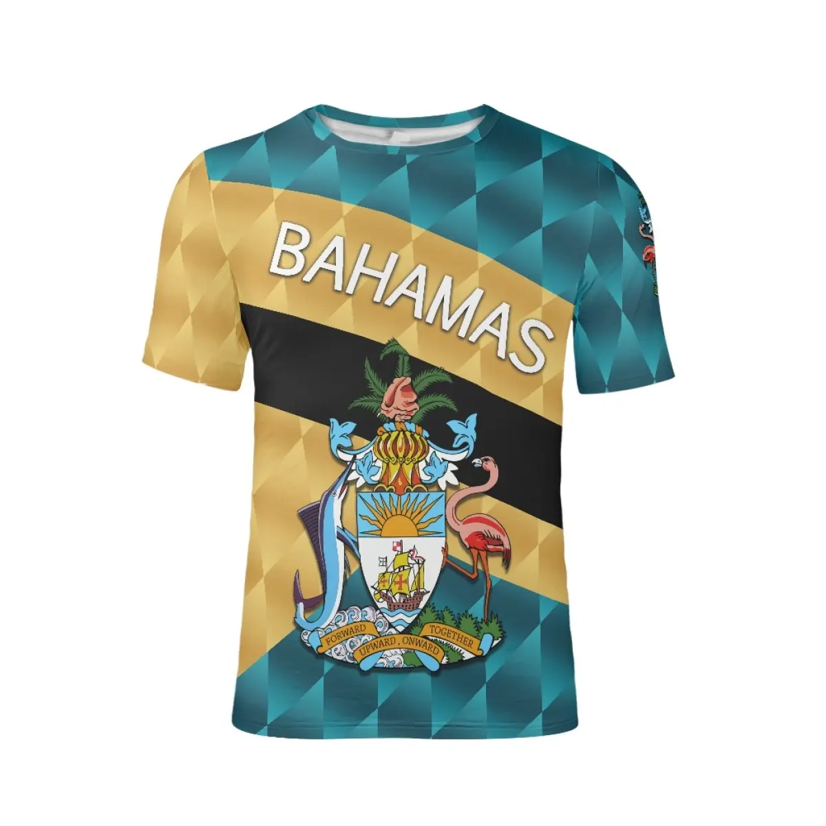 Venta caliente elástico Bahamas bandera hombres camiseta Fitness manga corta Casual camisetas logotipo personalizado de talla grande gimnasio deportes Tops a granel OEM