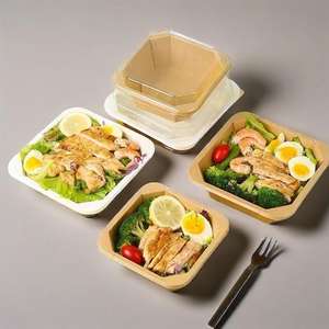 Tazón Rectangular para Ensaladas, de Papel Kraft para Llevar, 1200 ml, Tazón Octagonal de Papel Kraft, Recipientes para Empacar Alimentos con Tapa - Product Image 5