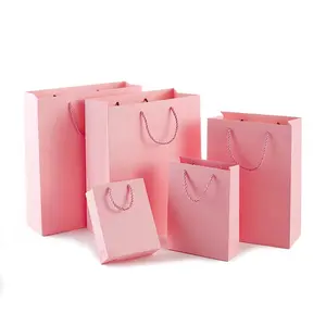 مخصص حقائب تسوق ورقية المحمولة الصغيرة الوردي قابلة لإعادة الاستخدام ورقة هدية حقيبة لبوتيك