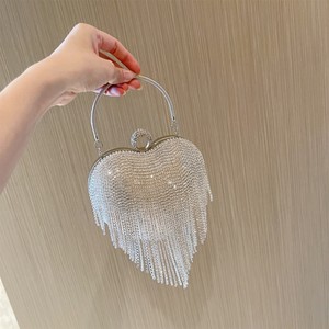 Luxury <b>Wedding</b> Party <b>Clutches</b> for Women Heart Shape Rhinestone Crystal Tassel Purses Handbags - Product Image 3
