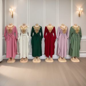 Vestido informal de mujer musulmana bordado con hilo dorado suelto de talla grande al por mayor - Product Image 5