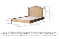 Lit double en bois massif de chêne blanc d'Amérique du Nord, style américain, 1,8 m, lit de mariage simple de style campagnard français, pour chambre à coucher