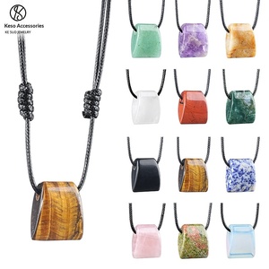 Colar Vintage de Cobre com Cristal e Machado, Feito à Mão, Ajustável, Corrente de Corda para Suéter, Pingente de Pedra Ágata Trapezoidal de Furo Grande - Product Image 4