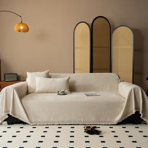 Funda de Sofá de Chenilla, Cubre Sofá Completo, Color Blanco Hueso, Cierre Elástico, Sofá Modular, Duradera, para Todas las Estaciones, Color Sólido, Estilo Clásico Chino - Product Image 4