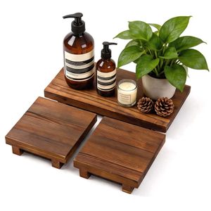 Japanese Style Wooden Raised Shelf Solid Wood Rectangle Freestanding Bathroom Storage <b>Tray</b> For Toiletries <b>Perfume</b> Display - Product Image 1