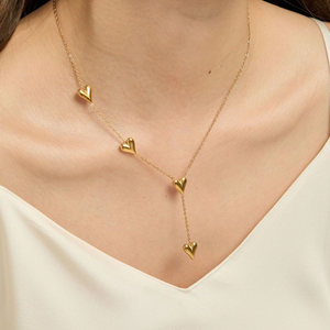 Luxury Four Hearts Y Shaped Tassel Necklace for Women Girls <b>Titanium</b> Steel 18K Gold Plated Colorfast Collarbone <b>Chain</b> Necklace - Product Image 3