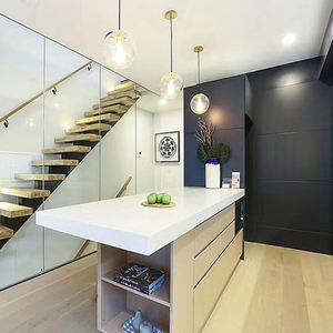 高光沢カラーガラス製モジュール式キッチンキャビネット扉（引き出しバスケットとアルミハンドル付き）モダンキッチンアイランドユニット - Product Image 3