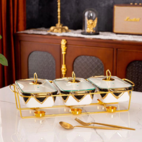 Ensemble de trois pièces en céramique nordique, cocotte rectangulaire dorée pour la cuisson et le maintien au chaud, vaisselle et assiettes pour services hôteliers