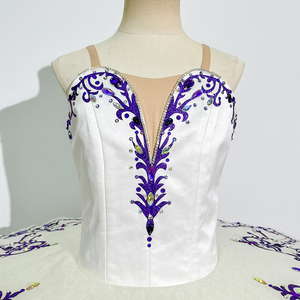 Tutu de ballet classique professionnel blanc et violet brodé, tutu rigide type pancake, costume de scène pour Paquita Raymonda, compétition - Product Image 2