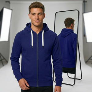 Sudadera con capucha azul para hombre, corte regular, de algodón tejido, informal, para otoño, hecha en India. - Product Image 1