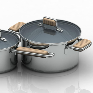 Thép không gỉ triply thép không gỉ nấu ăn <span class=keywords><strong>Cookware</strong></span> <span class=keywords><strong>Set</strong></span> <span class=keywords><strong>s</strong></span>ữa nồi nhà bếp kim loại OEM Hot Bán tay cầm bằng gỗ - Product Image 1
