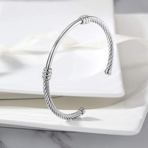 <span class=keywords><strong>Bracelet</strong></span> manchette ouvert en argent sterling 925 bracelets en <span class=keywords><strong>fil</strong></span> de câble texturé bicolore gros bijoux fins - Product Image 6