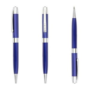 Stylo bille publicitaire en métal bleu marine peint, stylo roller en acier avec logo de marque hôtelière pour la publicité (vente en gros) - Product Image 2