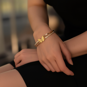 Bracelet manchette papillon plaqué or en acier inoxydable 316L avec incrustation de cristaux, bijoux tendance pour femmes - Product Image 3