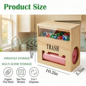 Wooden <b>Laundry</b> Pod Storage Box With Trash Bag <b>Dispenser</b> Desktop Organizer For Kitchen Bathroom - Product Image 5