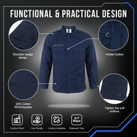 Ensemble d'uniformes de travail personnalisés 20% coton 80% polyester 195g Ripstop Bouton dissimulé Fermeture éclair YKK OEM MOQ100