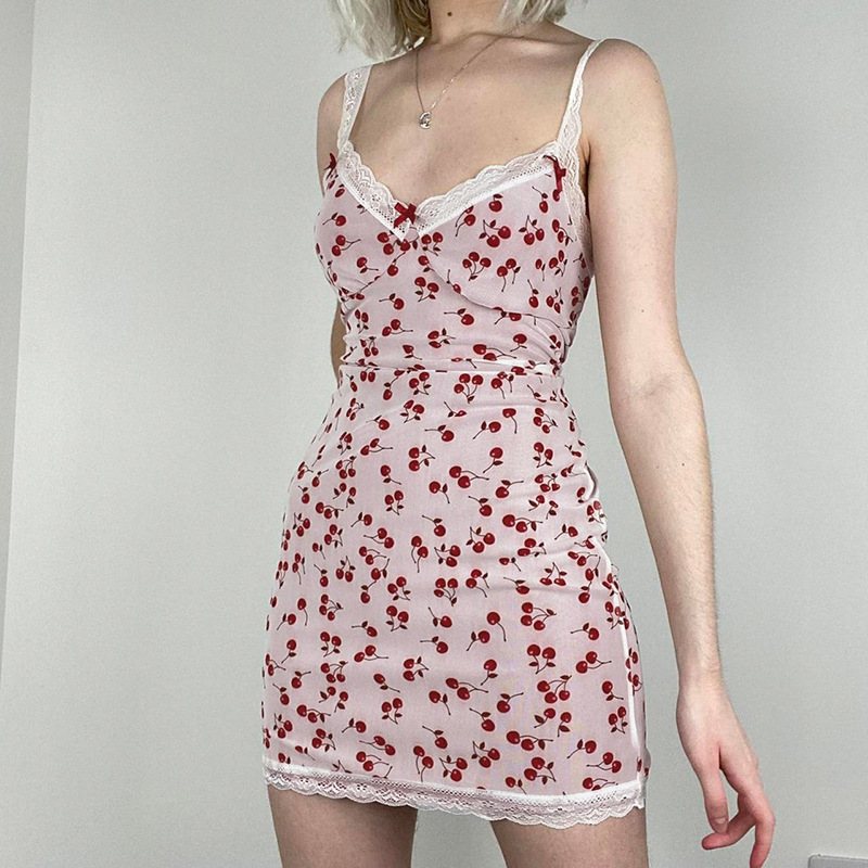 Shop Our Pink Cherry-Printed Dress with Bowknot and Lace Trim Shop Our Pink Cherry-Printed Dress with Bowknot and Lace Trim