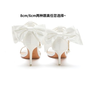 Heeled Sandals <b>Open</b> Toe Stiletto Heel High Heel Bow Decoration Pearl Chain Wedding Party Elegant Women's <b>Shoes</b> - Product Image 2