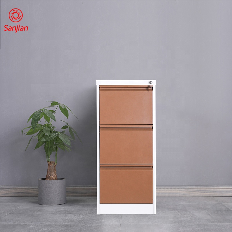 Sanjian OEM white brown drawer office under desk A4 file documents storage steel vertical 3 drawer metal