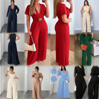 Combinaison Satinée Ample à Motifs Floraux pour Femme, Manches Courtes, Col en V, Dos Nu, Tie-Dye, Idéale pour les Fêtes - Nouvelle Collection