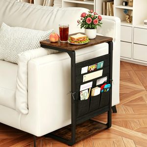 Wood Rhythm <b>C</b> <b>Shape</b> Sofa Side <b>Table</b> With Fabric Storage Bag For Living Room Bedroom Small Apartment - Product Image 1