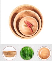 Vente en gros de bols de service en bois de bambou sculpté biologique, ensemble de vaisselle avec logo personnalisé, bol profond pour pâtes, fruits, restauration écologique