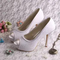 5 inç Beyaz Dantel Yaz Yüksek Topuk Ayakkabı Düğün Boyutu 42
