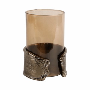 Ornamental <b>Glass</b> Candle Holder With Metal Base Contemporary Pillar Taper <b>Candlestick</b> For Table Centerpiece - Product Image 3